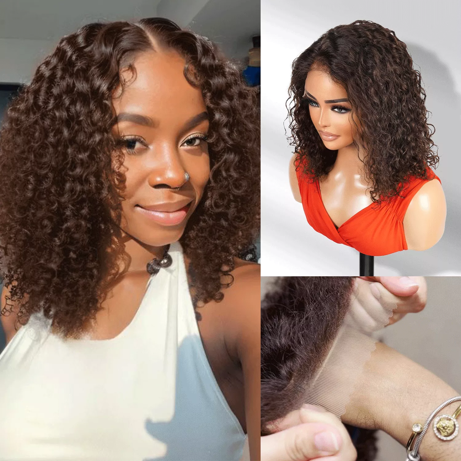 100% Human Hair 13x5Lace Frontal Closure 150% Bob Curly Natural 12″
