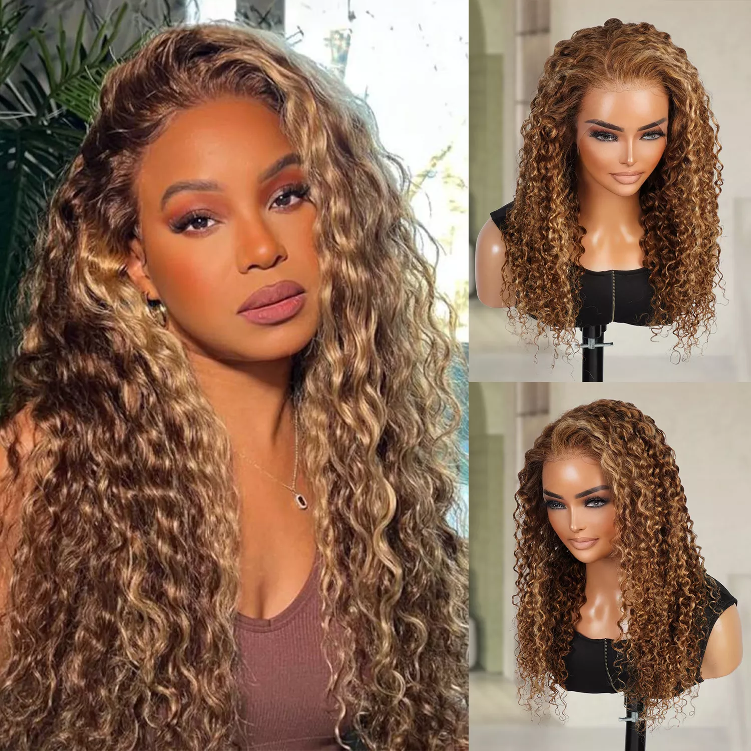 100% Human Hair Glueless 13×4 Lace Front Wig Water Wave TP5/27 24″