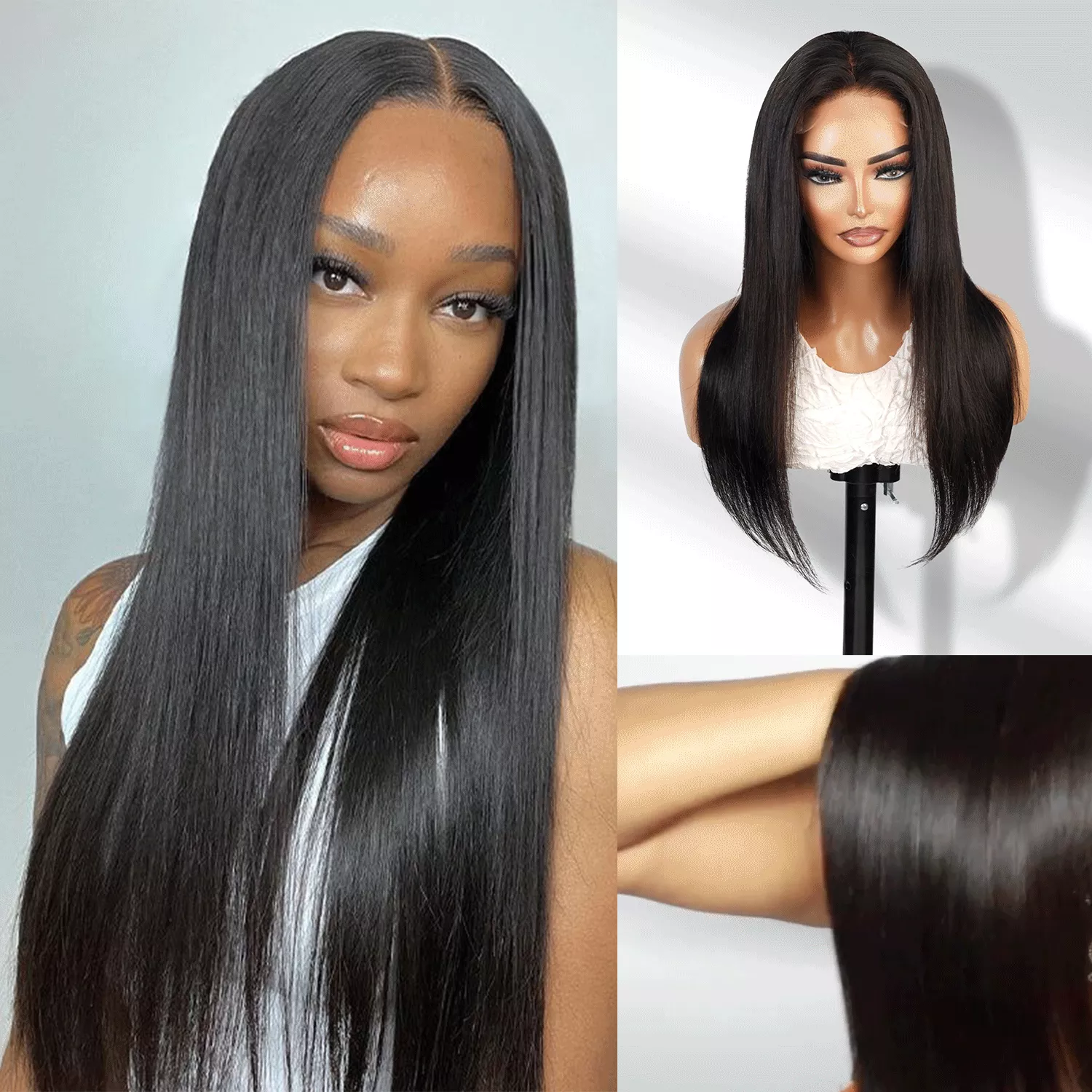 100% Human Hair Glueless 4×4 Closure Wig Straight Natural 18″