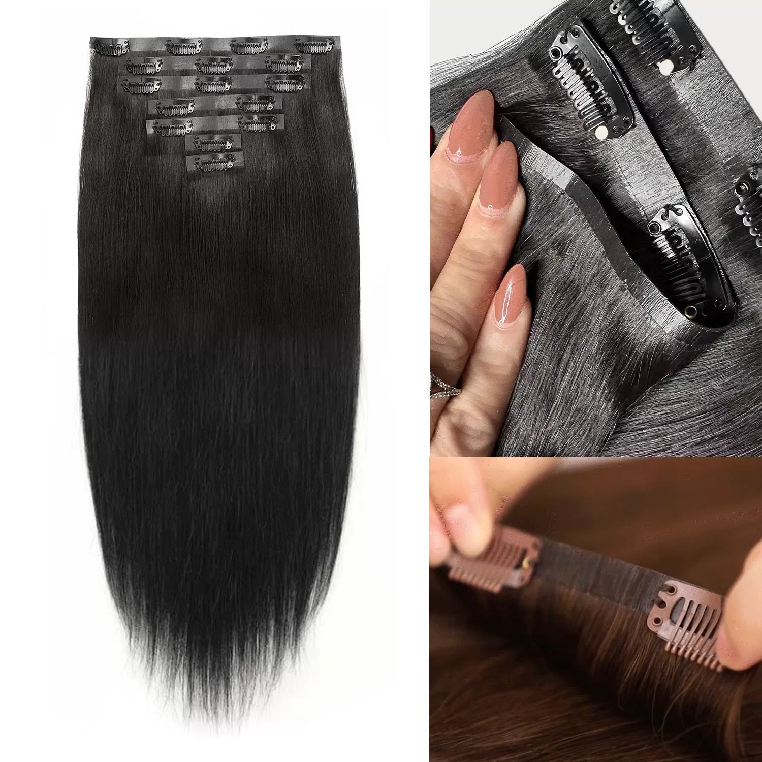100% Human Hair Ultra Thin PU Seamless Clip In Extensions 7pcs Straight 18″
