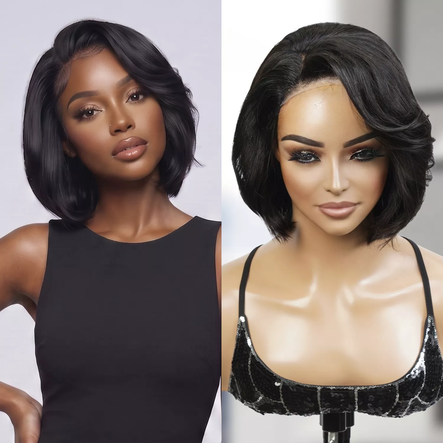100% Human Hair Wear and Go Pre Cut Pre Plucked Glueless 5×5 Lace Wig Pixie Bob 10″