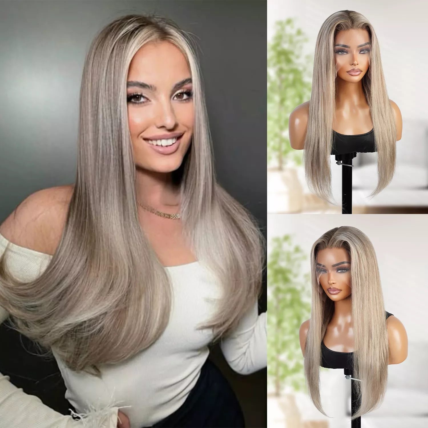 100% Human HairGlueless 13×4 Lace Front Wig Straight Piano Highlight Blonde/Brown 22″