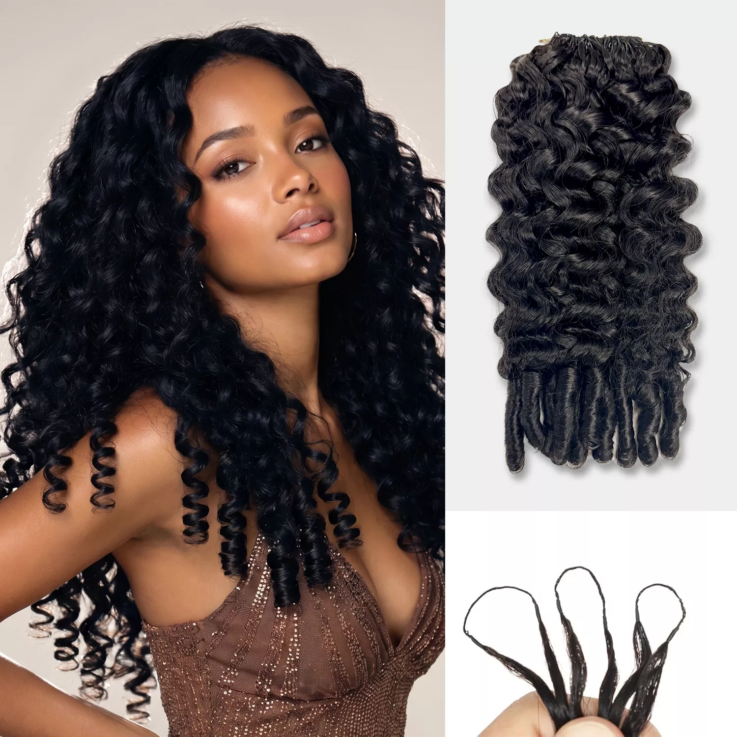 100g VALUE PACK Starlet 100% Human hair Miracle Knots Feather Crochet Braid Burmese Curl 16″