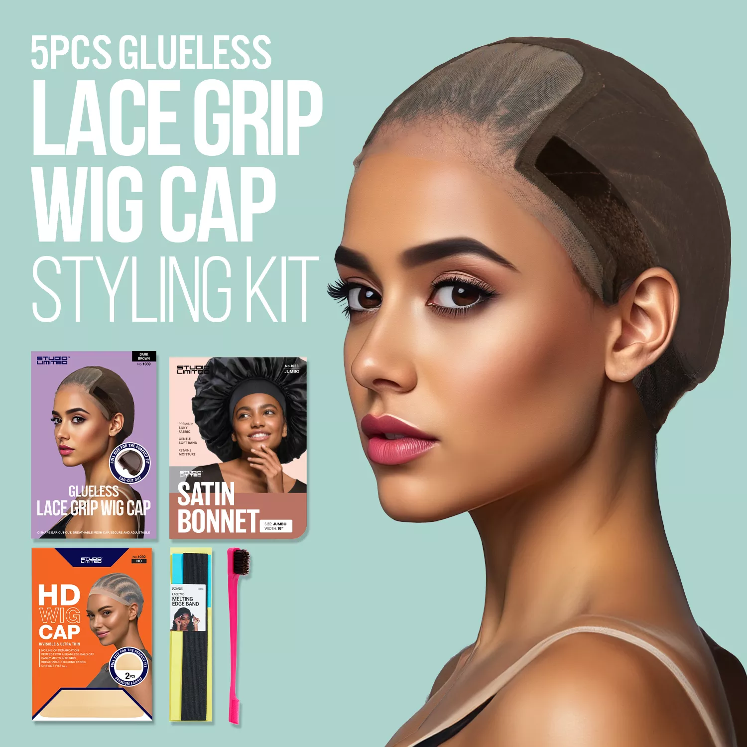 5pcs Glueless Lace Wig Styling Kit with Lace Wig Grip Cap