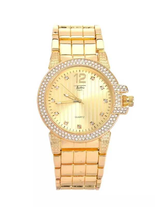ADJUSTABLE METAL BAND WATCH WITH STONE - GOLD 8799
