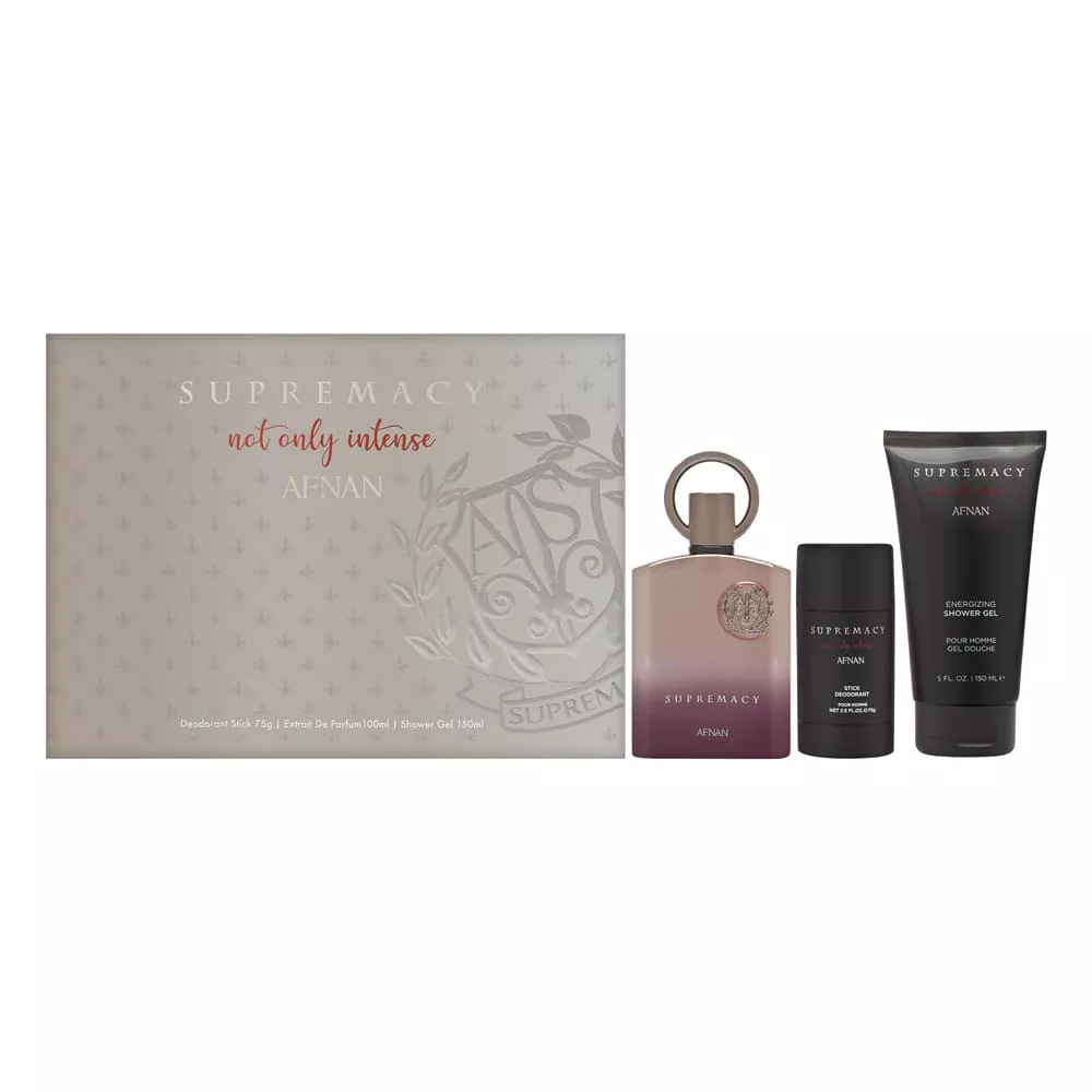 Afnan Supremacy Not Only Intense for Men 3 Piece Set Includes: 3.4 oz Extrait de Parfum + 2.6 oz Deodorant Stick+ 5.0 oz Shower Gel