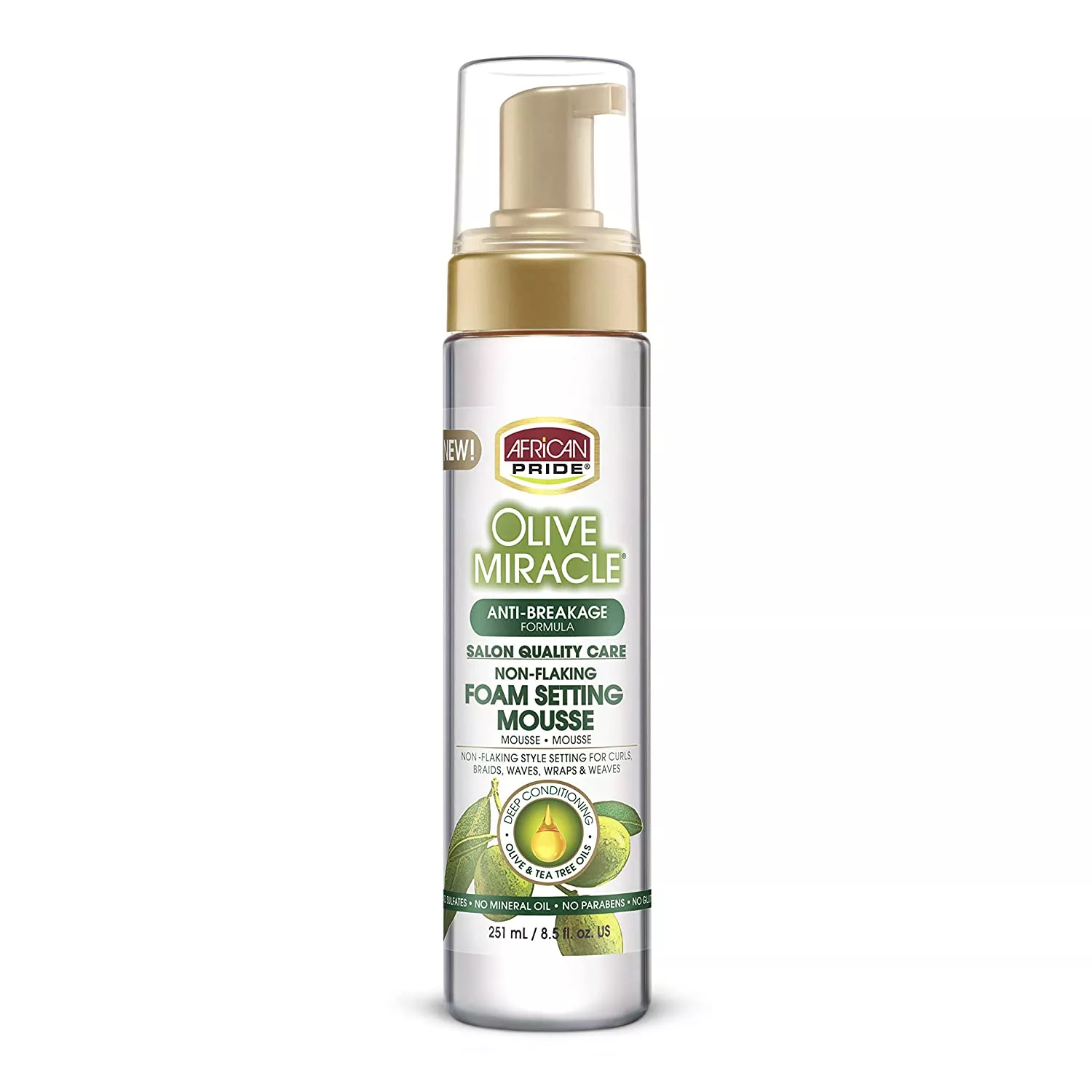 AFRIACAN PRIDE OLIVE OIL MIRACLE NON-FLAKING FOAM SETTING MOUSSE 8.5oz 8oz