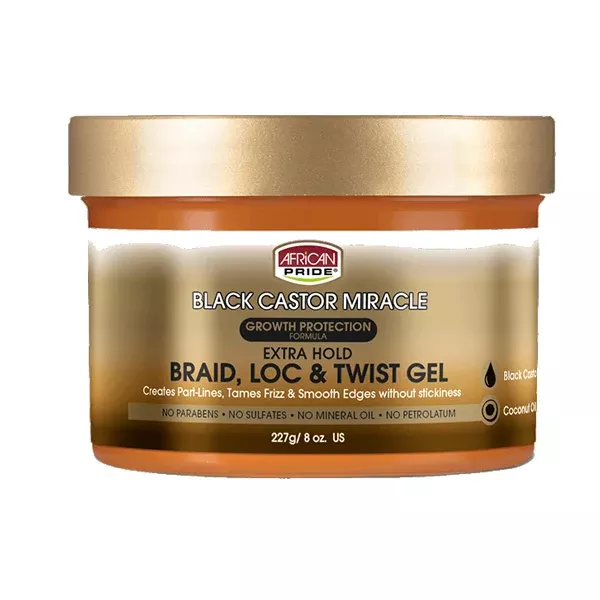 African Pride Black Castor Miracle Braid Loc & Twist Gel 8oz