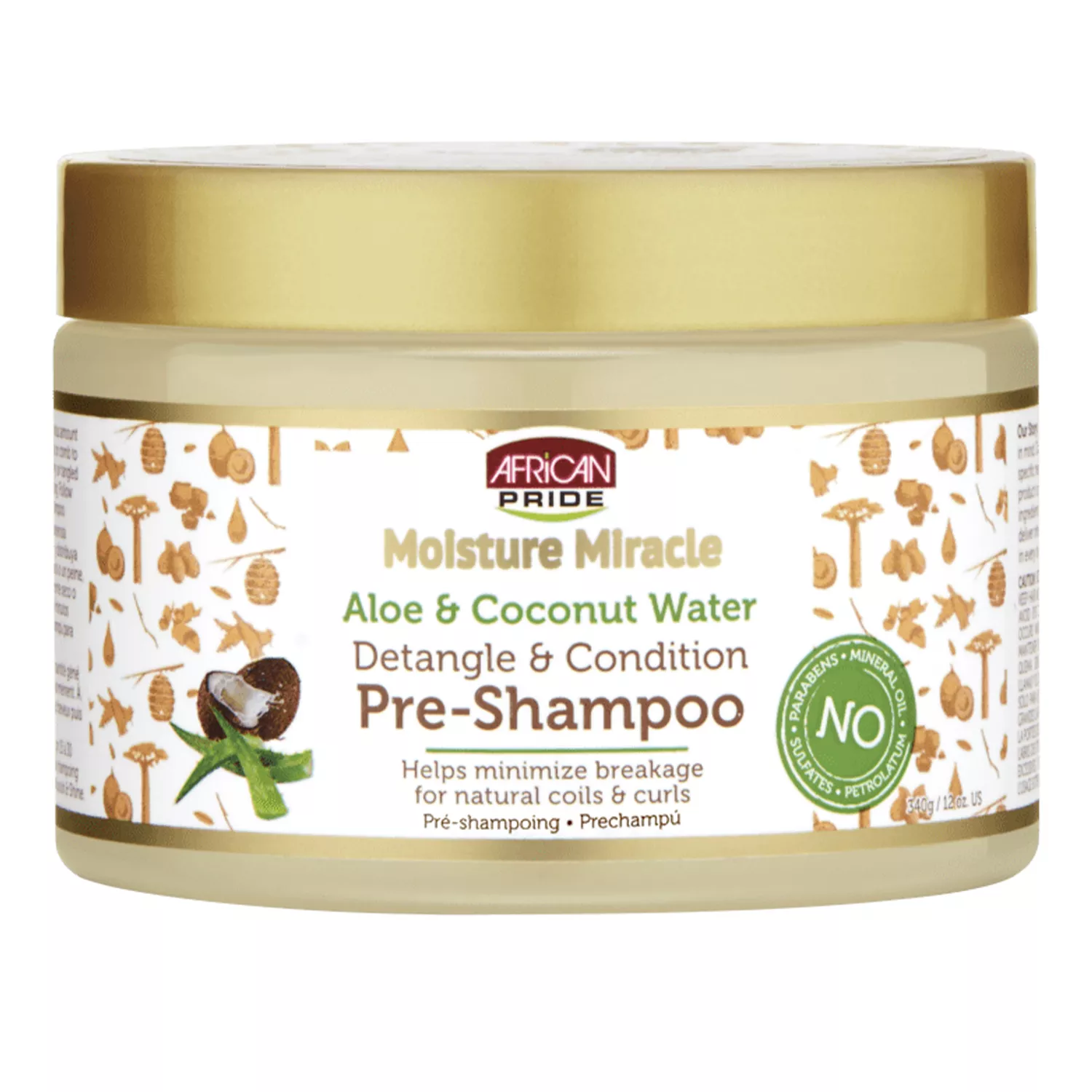 African Pride Moisture Miracle Aloe & Coconut Water Detangle & Condition Pre-Shampoo 12oz/ 340g