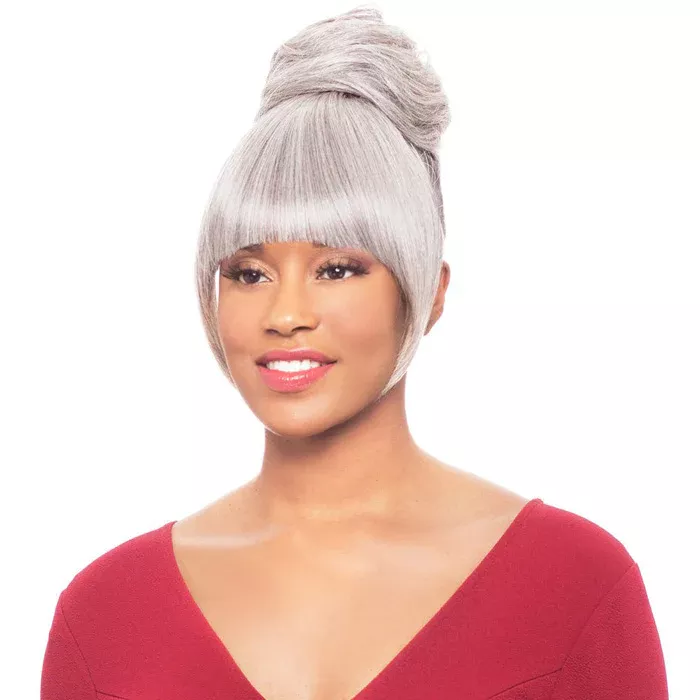 ALICIA FOXY SILVER SYNTHETIC BANG N BUN - DUET 4