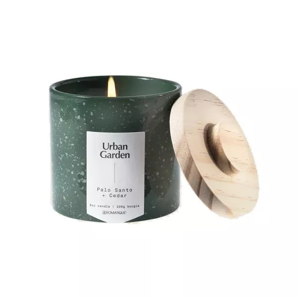 AROMATIQUE PALO SANTO & CEDAR SPECKLED CERAMIC CANDLE