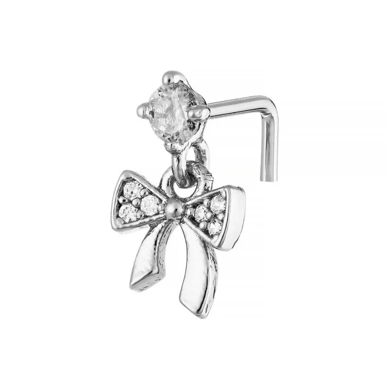 ARRIA INDIVIDUAL PACK NOSE LPIN DANGLE BOW - GOLD /WHITE GOLD