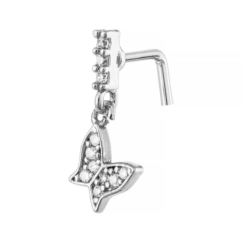 ARRIA INDIVIDUAL PACK NOSE LPIN DANGLE BUTTERFLY - GOLD /WHITE GOLD