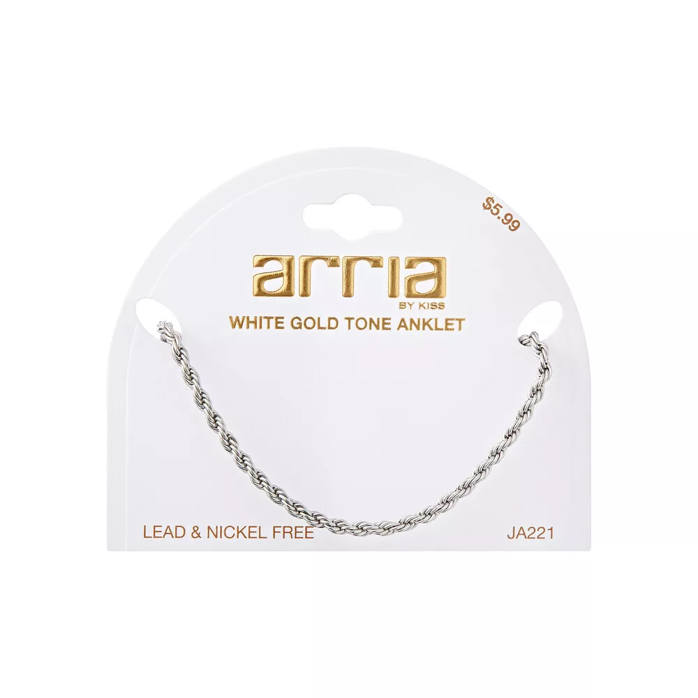 ARRIA PREMIUM WHITE GOLD TONE 3MM ROPE CHAIN ANKLET - JA221