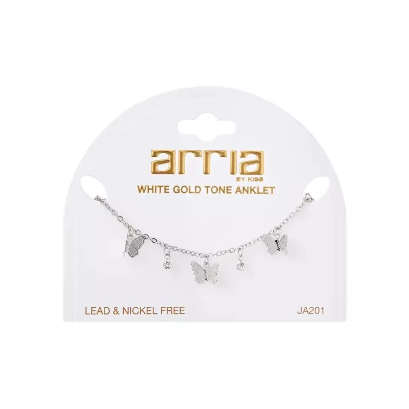 ARRIA PREMIUM WHITE GOLD TONE BUTTERFLIES AND GEMS CHAIN ANKLET - JA201