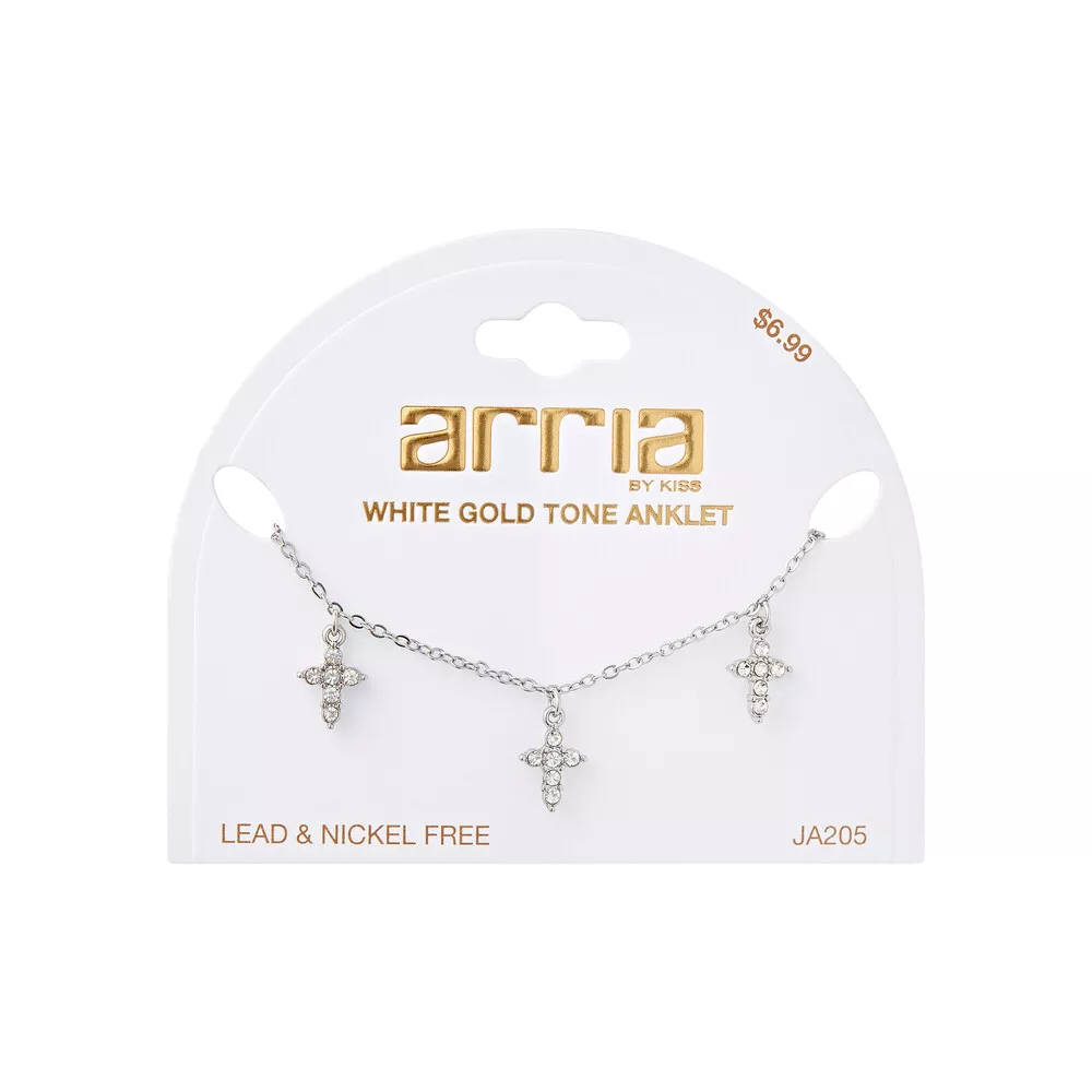 ARRIA PREMIUM WHITE GOLD TONE GEMSTONE CROSS CHAIN ANKLET - JA205