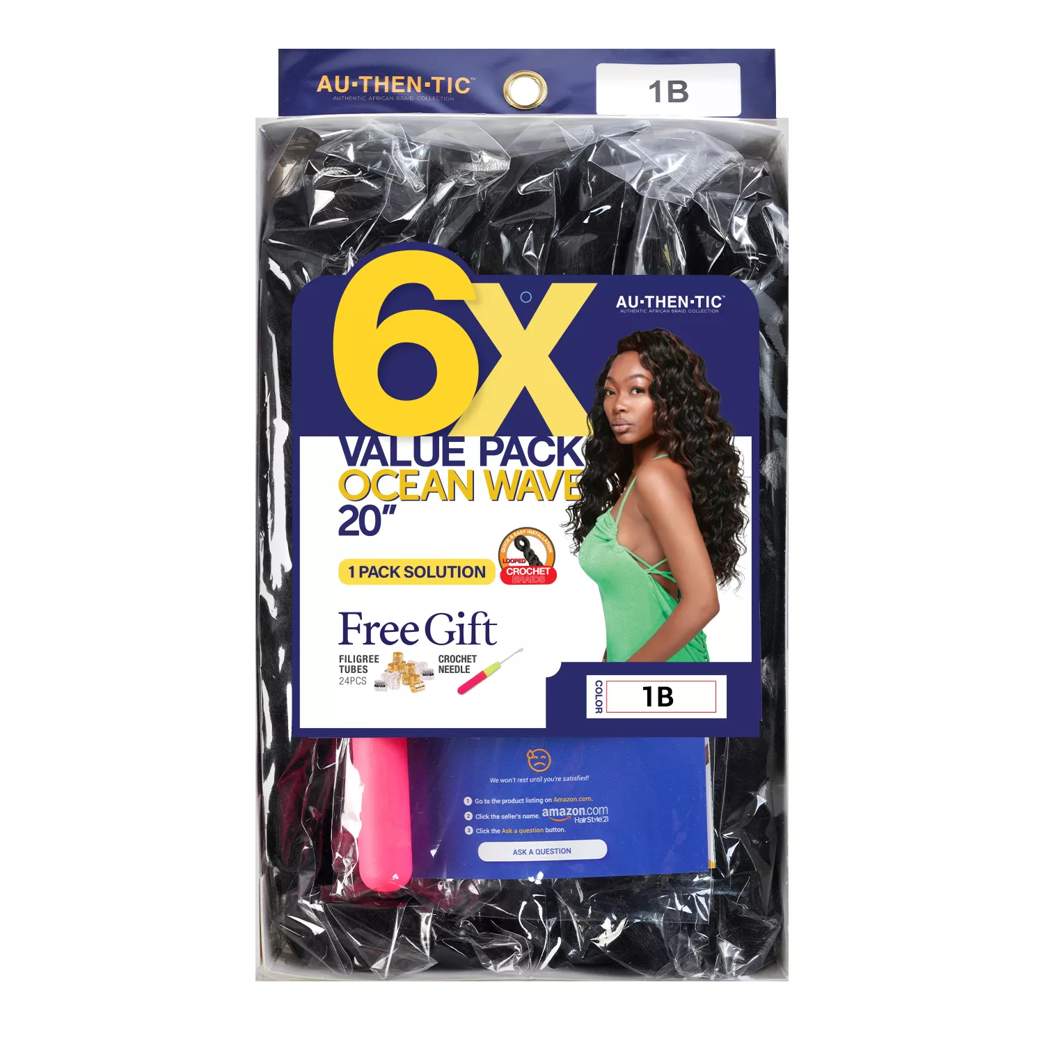 Authentic Synthetic Hair Crochet Braids 6X Value Pack Ocean Wave 20"