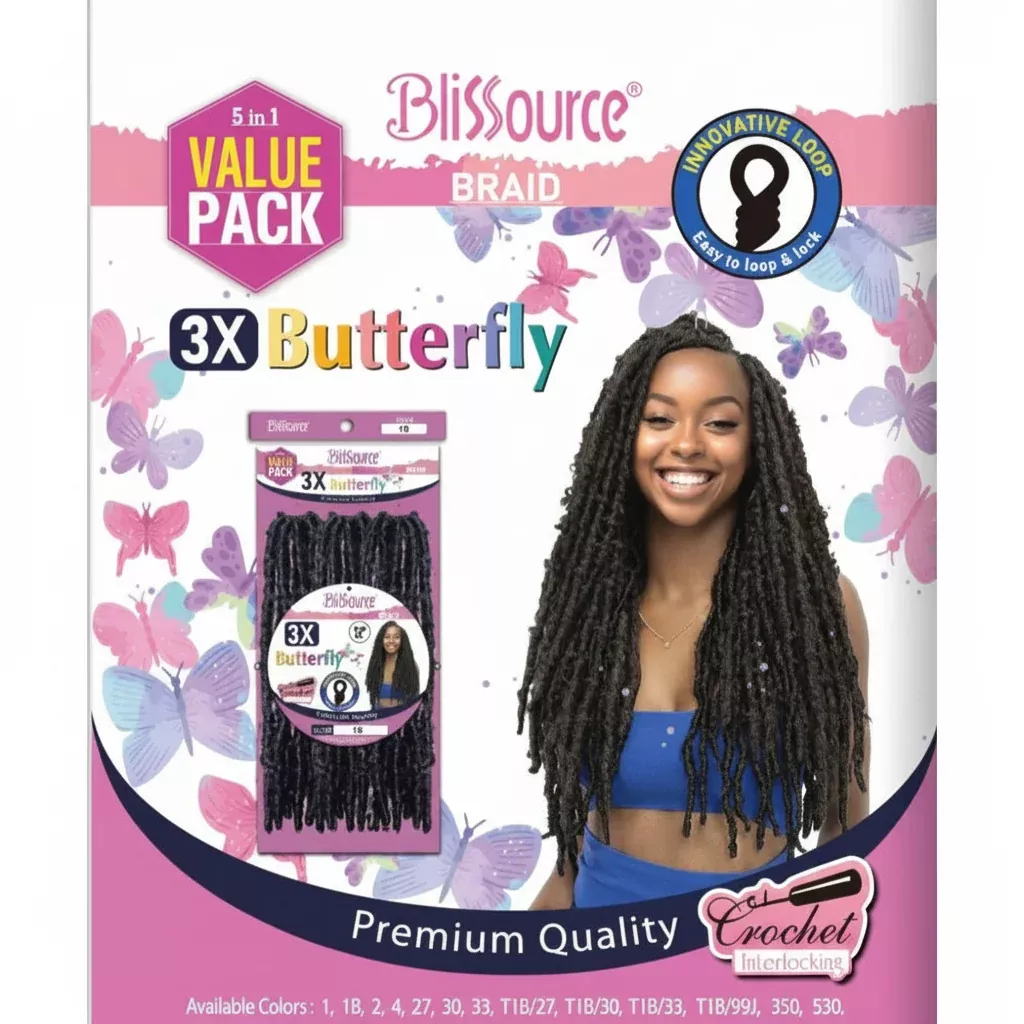 Blissource Synthetic Crochet Interlocking 3 IN 1 Value Pack – BUTTERFLY LOCS
