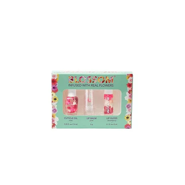 BLOSSOM ROLL ON LIP GLOSS, COLOR CHANGE LIP BALM & CUTICLE OIL SET OF 3