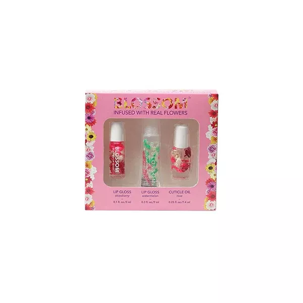 BLOSSOM ROLL ON LIP GLOSS, MOISTURIZING LIP GLOSS & CUTICLE OIL SET OF 3