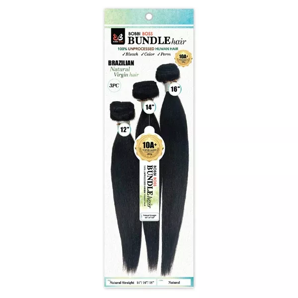Bobbi Boss 100% Unprocessed Human Hair 10A Weave Bundle – NATURAL STRAIGHT 3PCS 12/14/18″