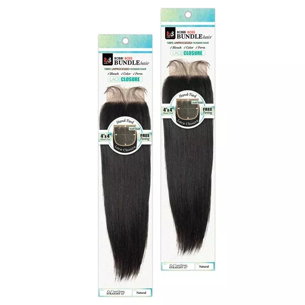 Bobbi Boss 100% Unprocessed Human Hair 4X4 Lace Closure - STRAIGHT 12"