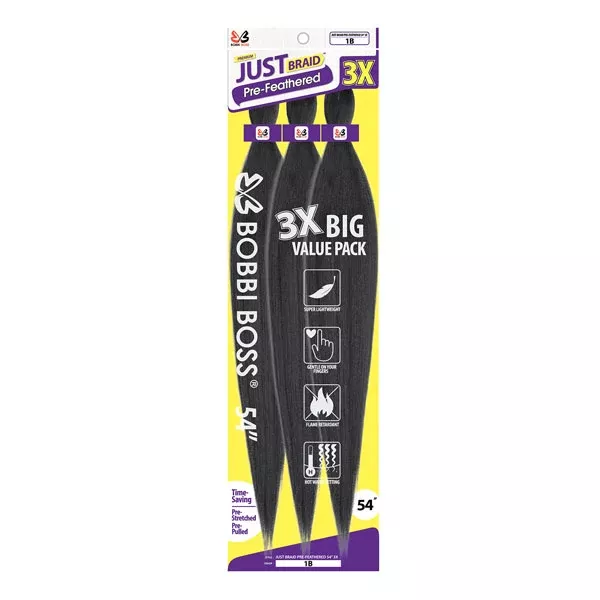 Bobbi Boss Crochet Braids – 3X PRE-FEATHERED JUST BRAID 54″
