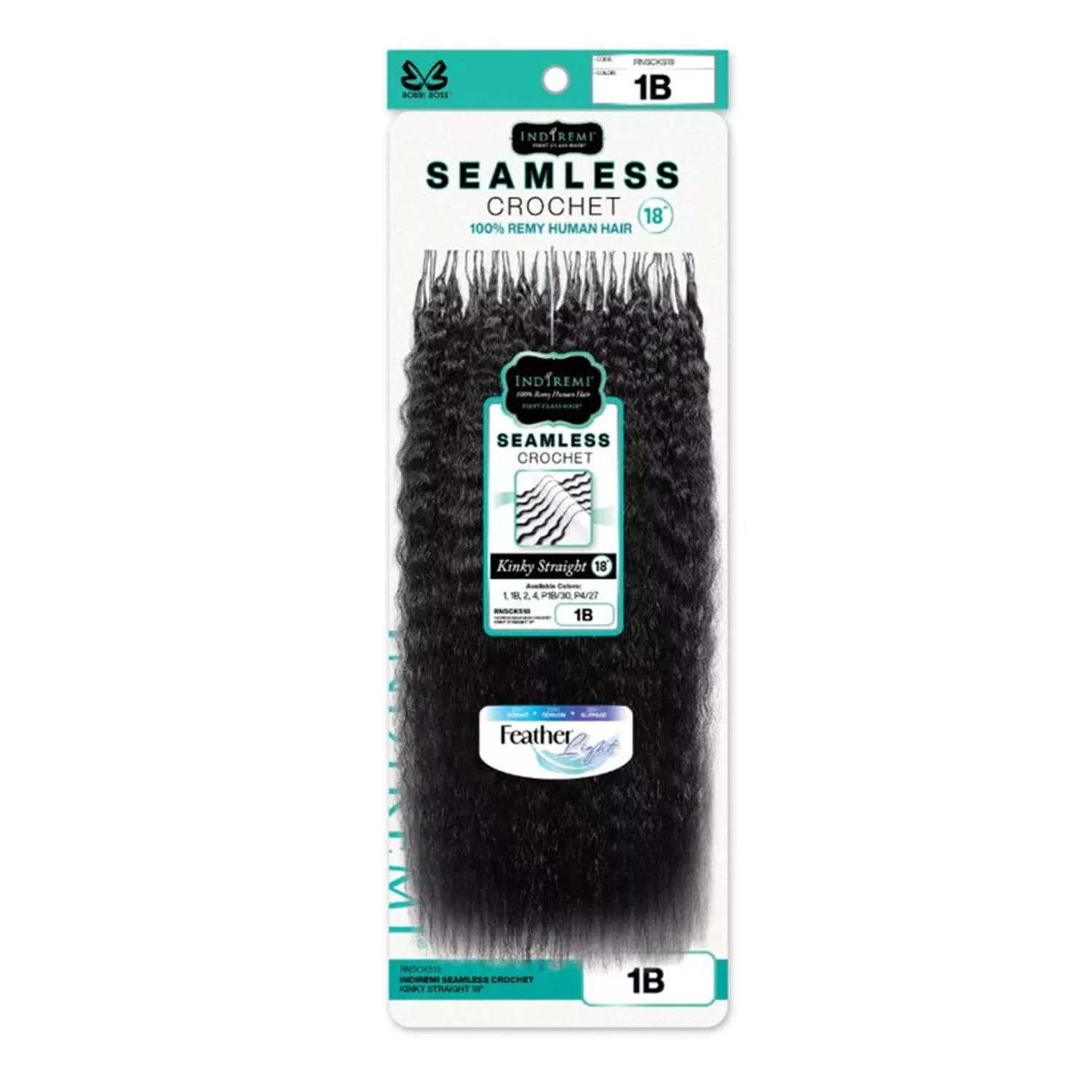 Bobbi Boss Human Hair Crochet Braids Indiremi Seamless Feather Crochet Kinky Straight 18"(50g)