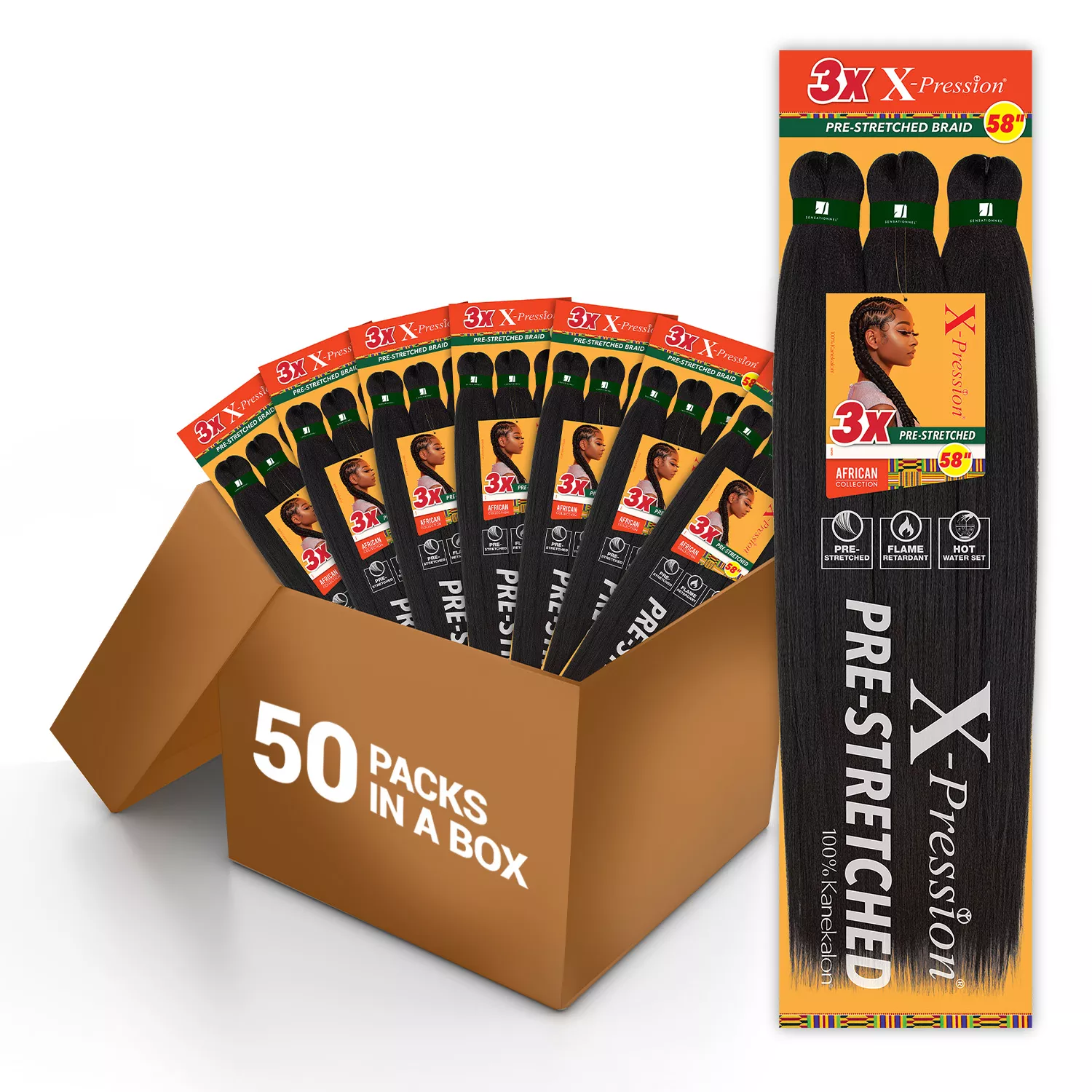 BOX DEAL Sensationnel Braids X-Pression 3X Pre-Stretched Braid 58" (50 packs/box)