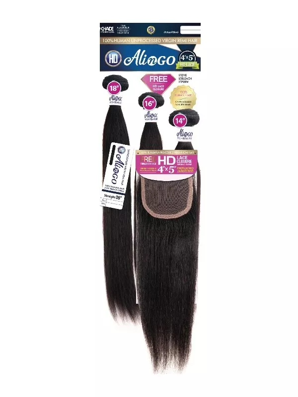 CHADE ALI N GO 100% HUMANHAIR BUNDLESTRAIGHT 4 "X 5 " HD LACE CLOSURE