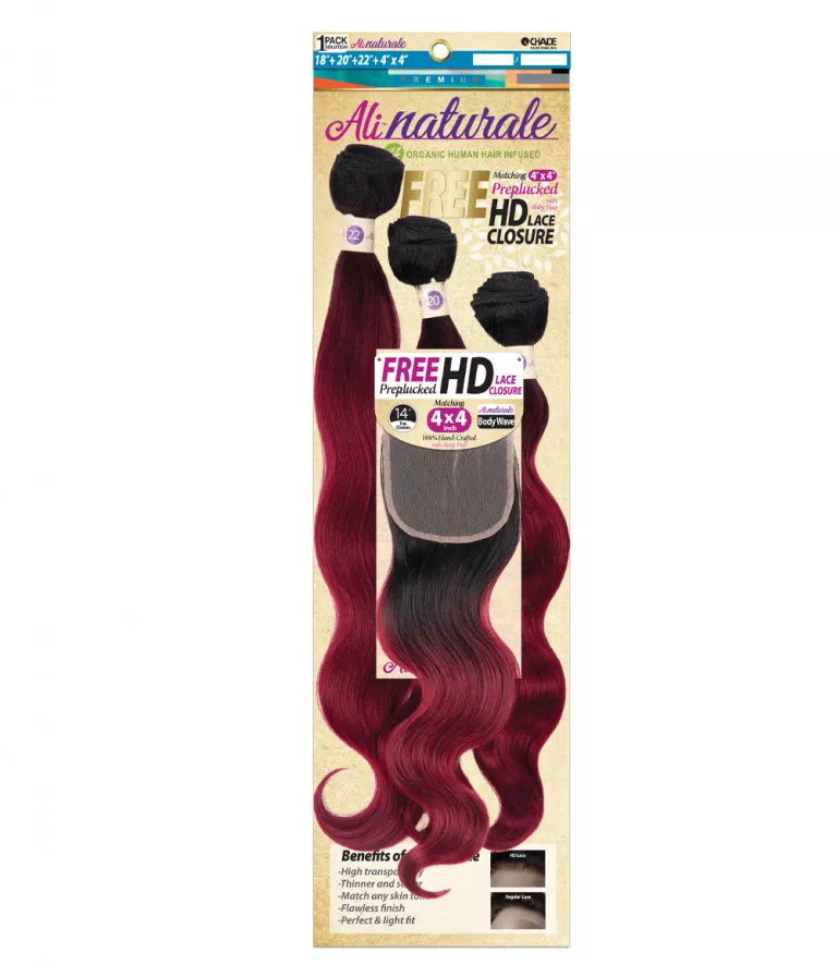 CHADE ALI NATURAL BODY WAVE 18 "20 "22 " + HD 4 "X4 " CLOSURE