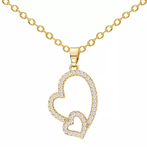 Cubic Zirconia Double Heart Pendant Necklace