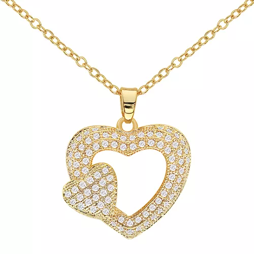 Cubic Zirconia DoubleHeart Pendant Necklace