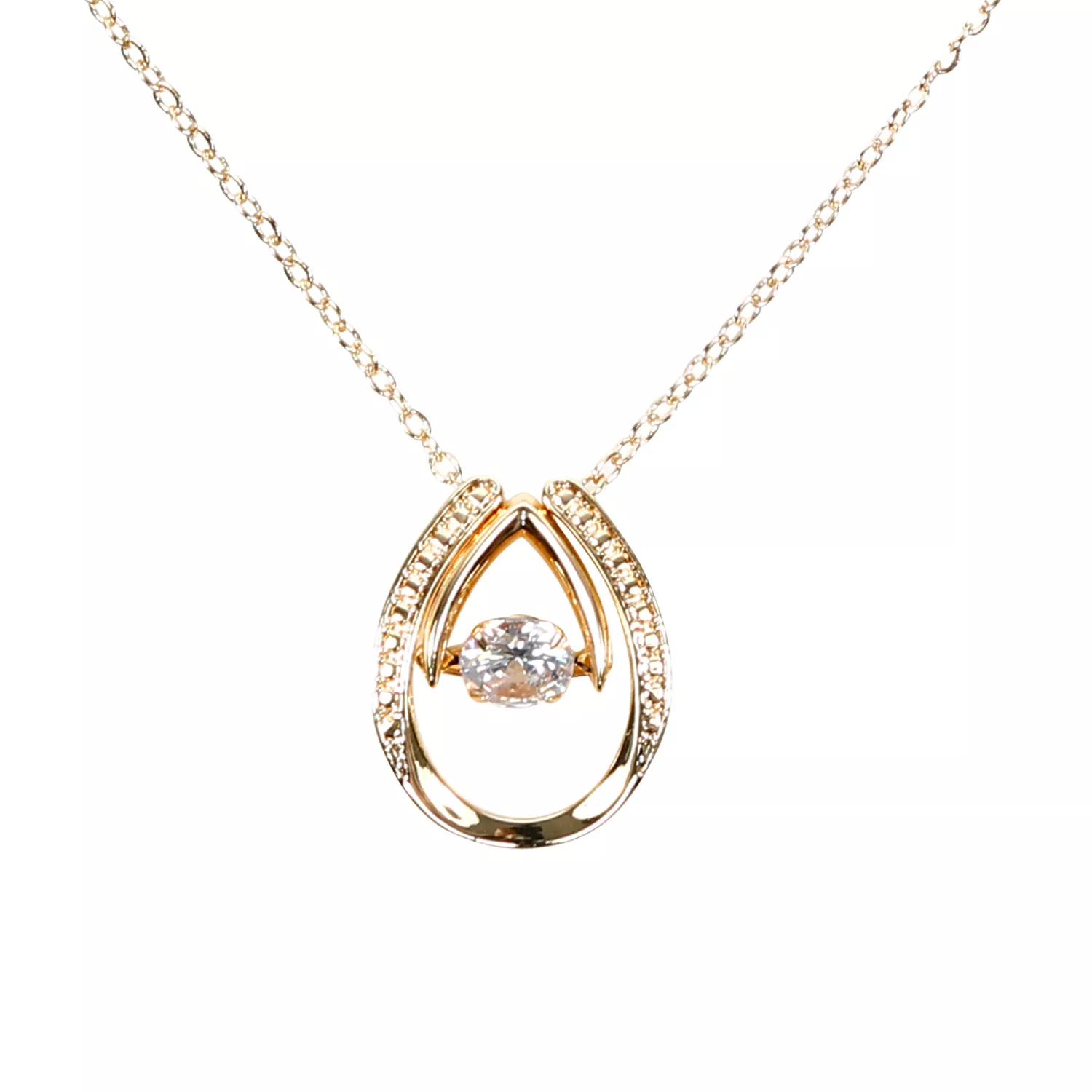 Cubic Zirconia Drop Dancing Stone Pendant Necklace