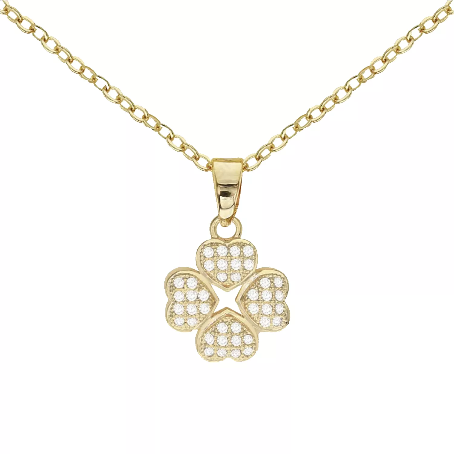 Cubic Zirconia Four Leaf Clover Pendant Necklace