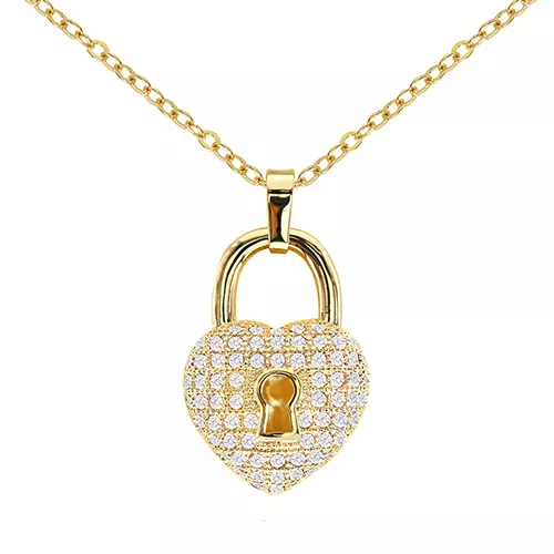 Cubic Zirconia Heart & Lock Pendant Necklace