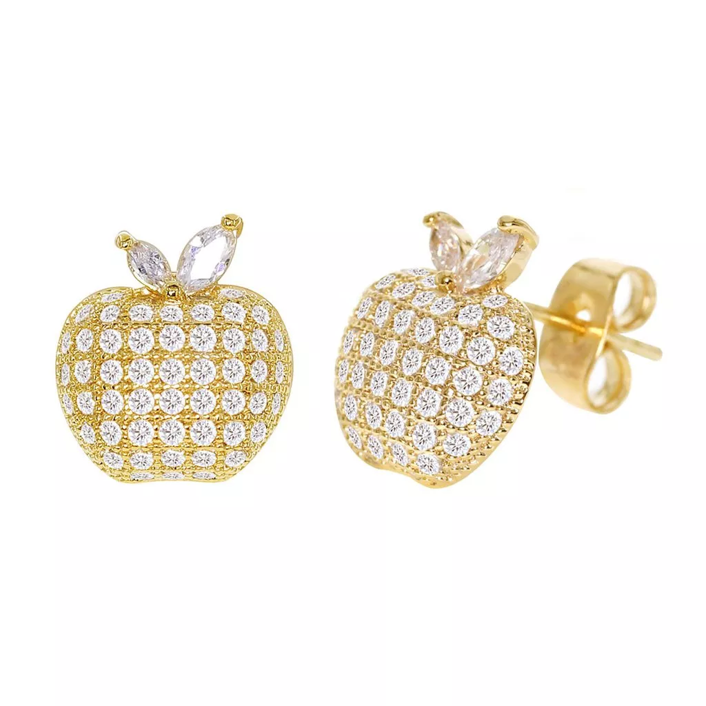 Cubic Zirconia Micro Pave Apple Earring