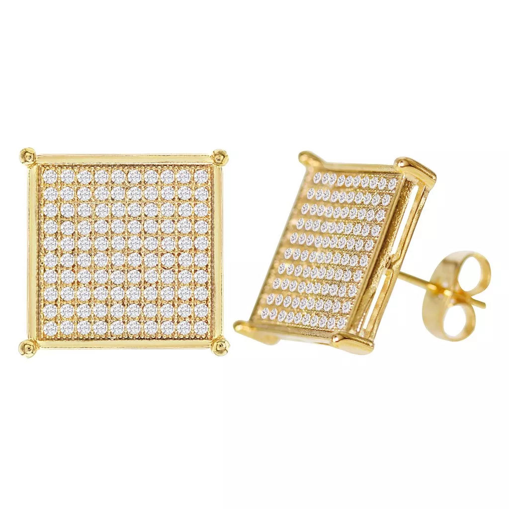 Cubic Zirconia Micro Pave Square Earring Gold