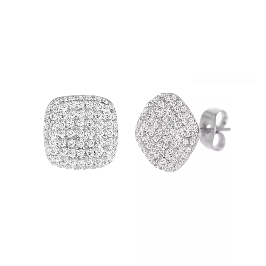 Cubic Zirconia Micro Pave Square Earring Sliver