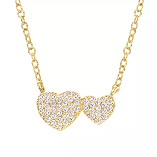Cubic Zirconia Side By Side Heart Pendant Necklace