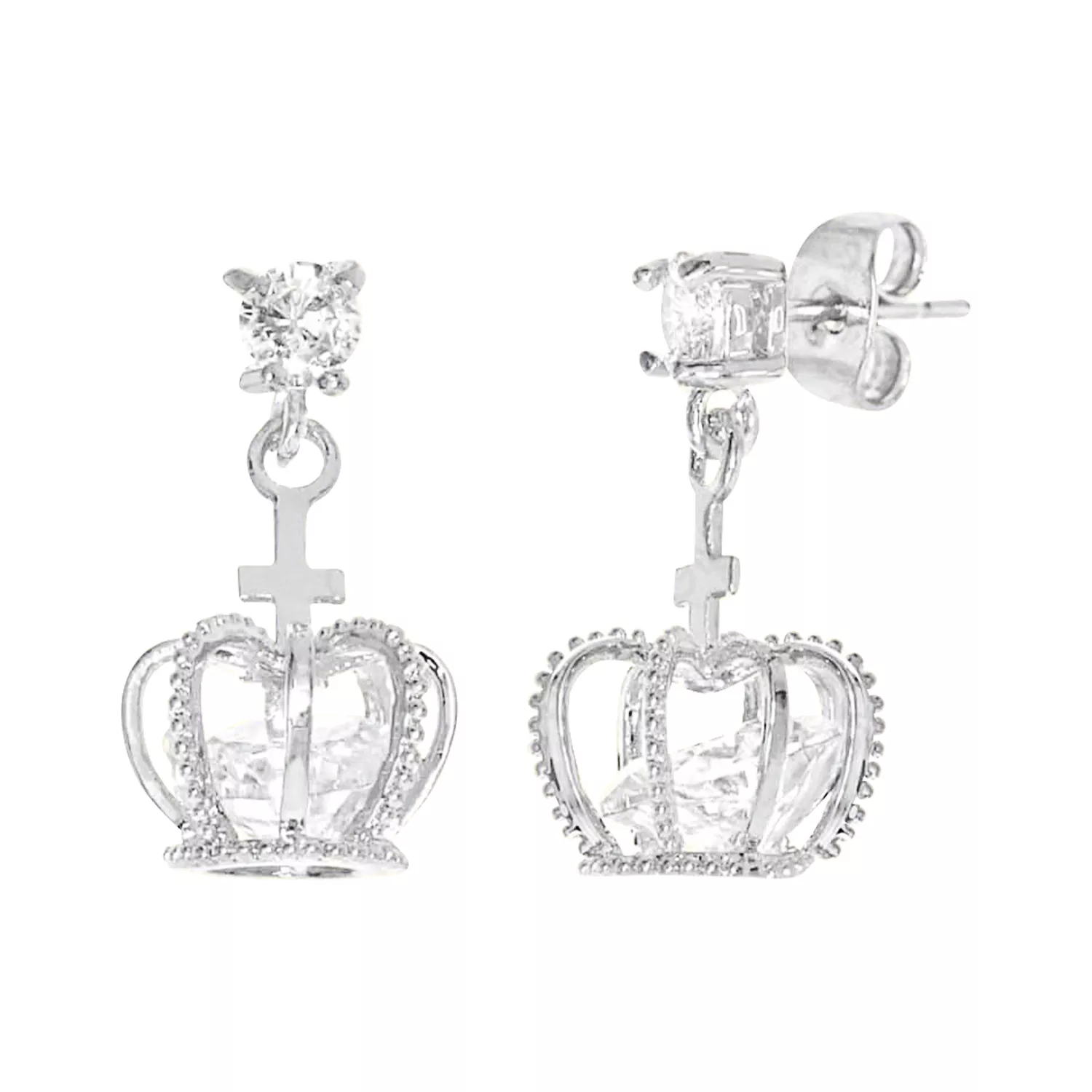 Diamond Look Cubic Zirconia Crown Earring