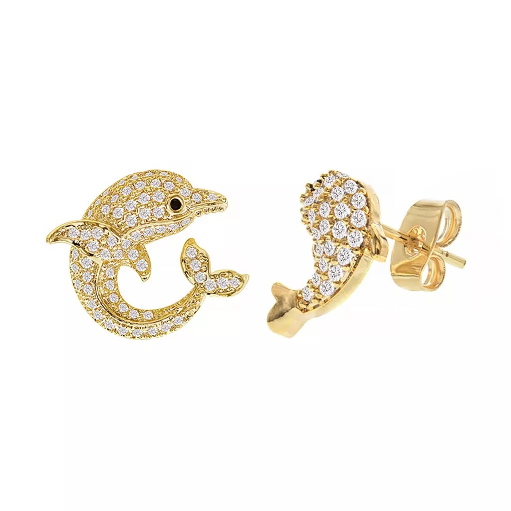 Diamond Look Cubic Zirconia Micro Pave Dolphin Earring