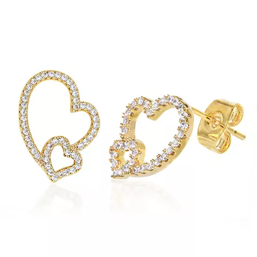 Diamond Look Cubic Zirconia Micro Pave Double Heart Earring