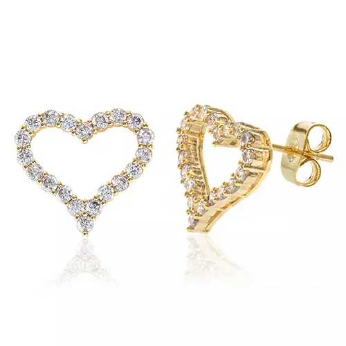 Diamond Look Cubic Zirconia Micro Pave Open Heart Earring