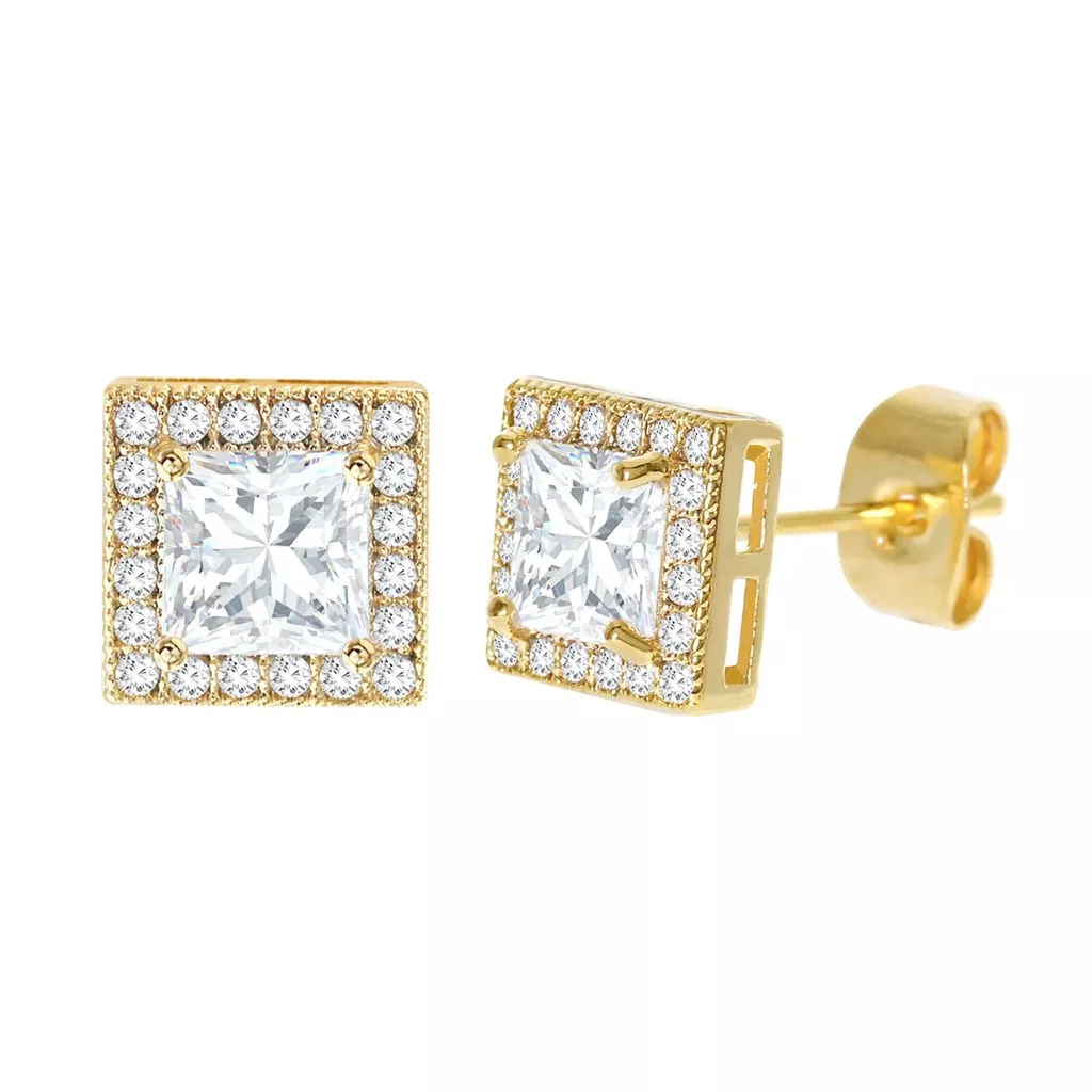 Diamond Look Cubic Zirconia Square Earring Gold