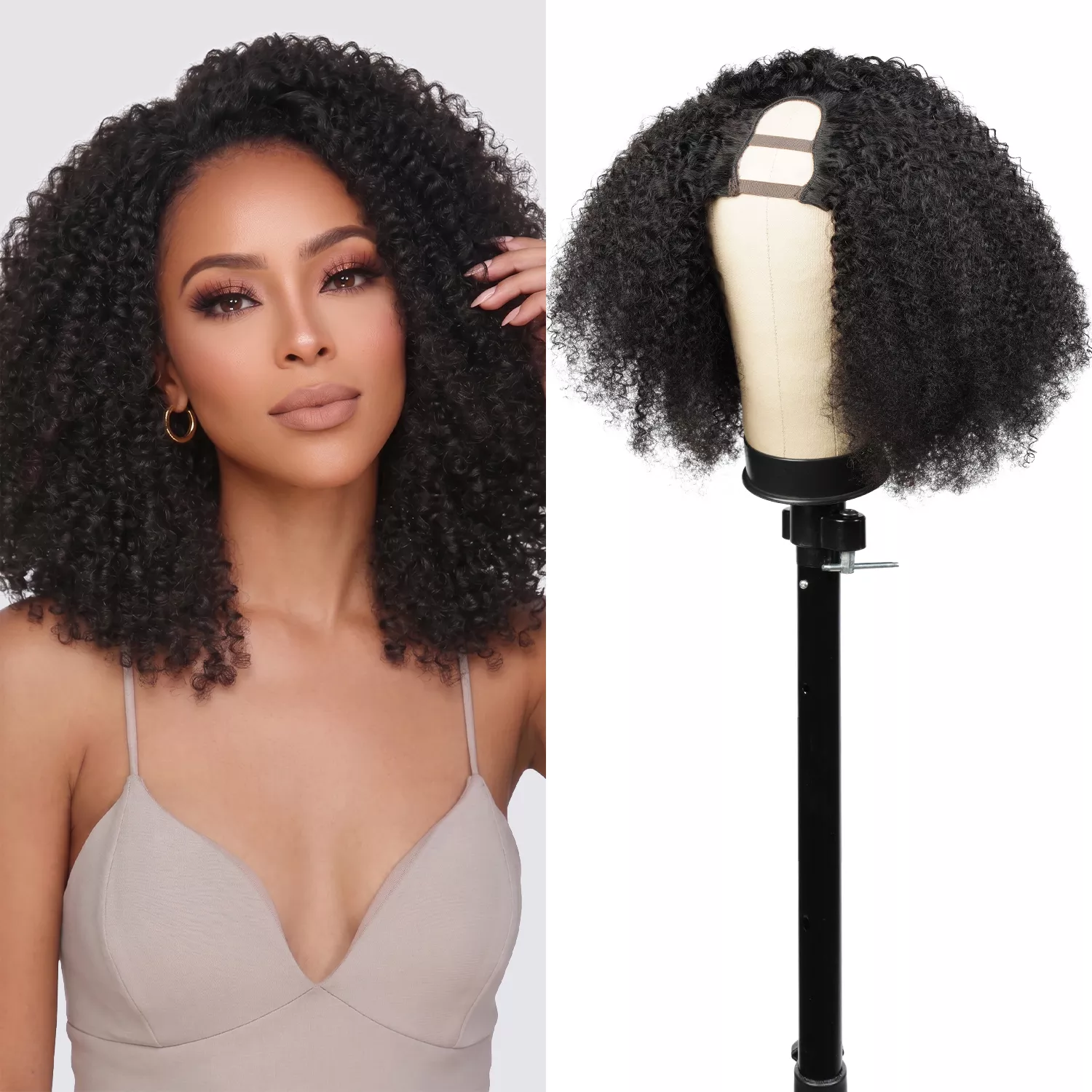 Diva Queen Virgin Human Hair U-Part Clip Wig Kinky Curly 16"