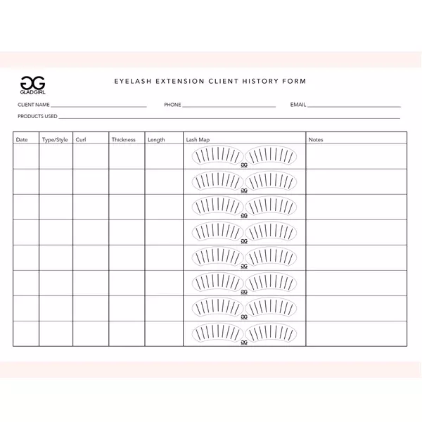 Downloadable Eyelash Extension Client History Form