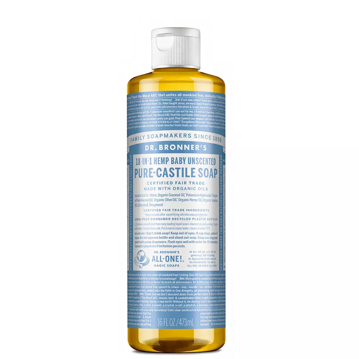 Dr. Bronner's 18-In-1 Hemp Baby Unscented Pure-Castile Soap 16oz