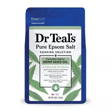 Dr Teals Pure Epsom Salt Bath Soak Cannabis Sativa Hemp Seed Oil with Essential Oil Blend Deeply Moisturizes Skin 3Lbs