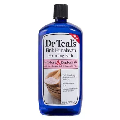 Dr Teals Restore and Replenish Pink Himalayan Orange Foaming Bubble Bath with Pure Epsom Salt Gentle Cleanse and Nourishes Your Skin 34Oz (1000ml)